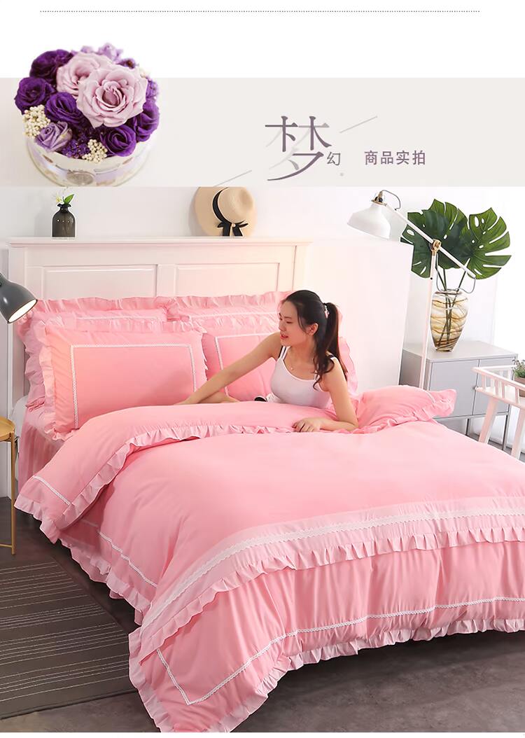 Váy liền thân bốn mảnh màu công chúa kiểu giường đôi chăn bông đơn cotton 1,8m Bộ đồ giường 2.0 m bộ chăn ga gối cotton