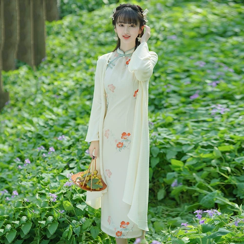 Ретро трикотажный кардиган, куртка, ципао, накидка, плащ, китайский стиль