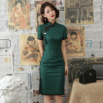 Lace short cheongsam 2021 new young women retro Daily modified dress summer long