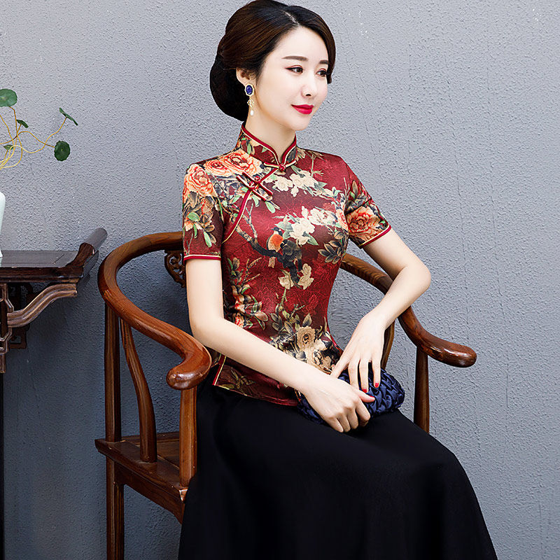 Chinese style women's retro Chinese mother's clothing improved version of cheongsam top Tang suit two-piece suit dress summer