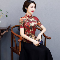 Chinese style womens vintage Chinese mother dress modified cheongsam top Tang suit two-piece dress summer