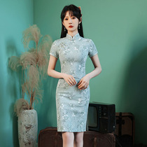 Cotton and hemp cheongsam 2021 new young Chinese style girl short-sleeved modified version of the dress summer medium-long section
