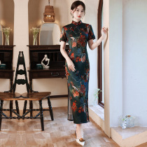 Old Shanghai long cheongsam 2021 new female retro slim temperament elegant traditional eight buckle catwalk dress