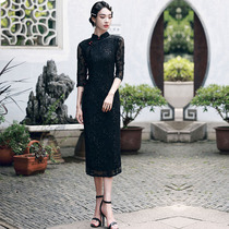Long cheongsam 2021 new young female retro slim long sleeve cheongsam improved version dress autumn