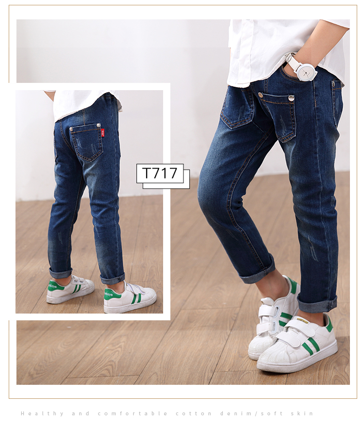 Quần áo bé trai quần jean 2018 mới mùa đông Hàn Quốc phiên bản trẻ em cộng với quần nhung bé dày ấm áp quần jean rách trẻ em