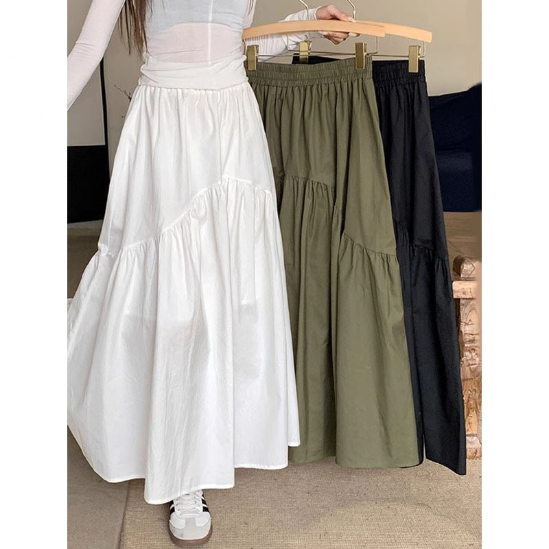 Designed Pleated Skirt for Plus-Size Women 150kg Summer A-Line Drapey Elastic Waist Hip-Covering Long Large-Size Umbrella Skirt