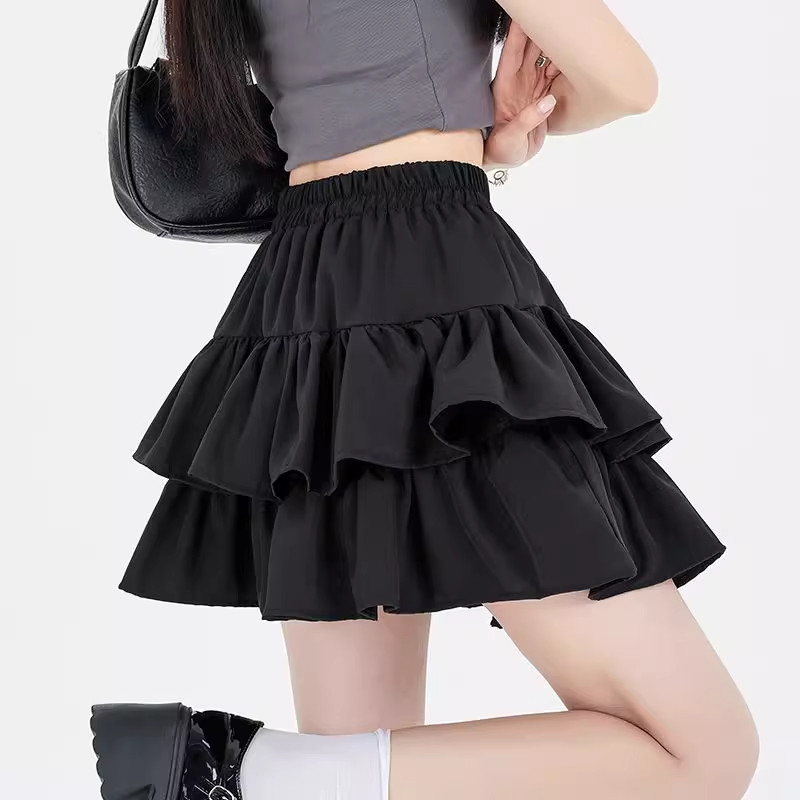 300斤黑色蓬蓬蛋糕半身裙女胖mm大码松紧高腰显瘦小个子a字短半裙