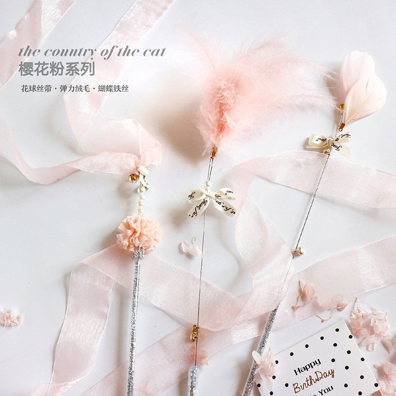 Fairy Ribbon Funny Cat Stick Three-piece Set 2 0 Bells Feather Tassel Butterfly Loves Cat Supplies Original
