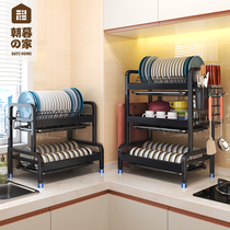 Kitchen shelf dish rack drain rack stainless steel dishes storage shelf holder chopsticks tube zhen ban jia storage rack