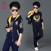 Childrens clothing boys spring and autumn suit 2021 new middle and large childrens sports three-piece set of boys pure cotton tide clothes