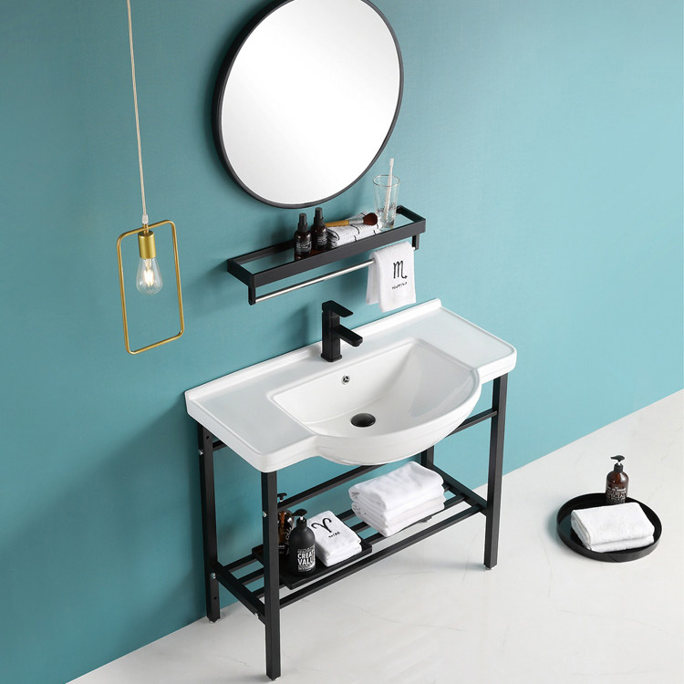 Ceramic curved belly basin integrated hand washing face cabinet basin can be equipped with paint black stainless steel bracket 11 meters