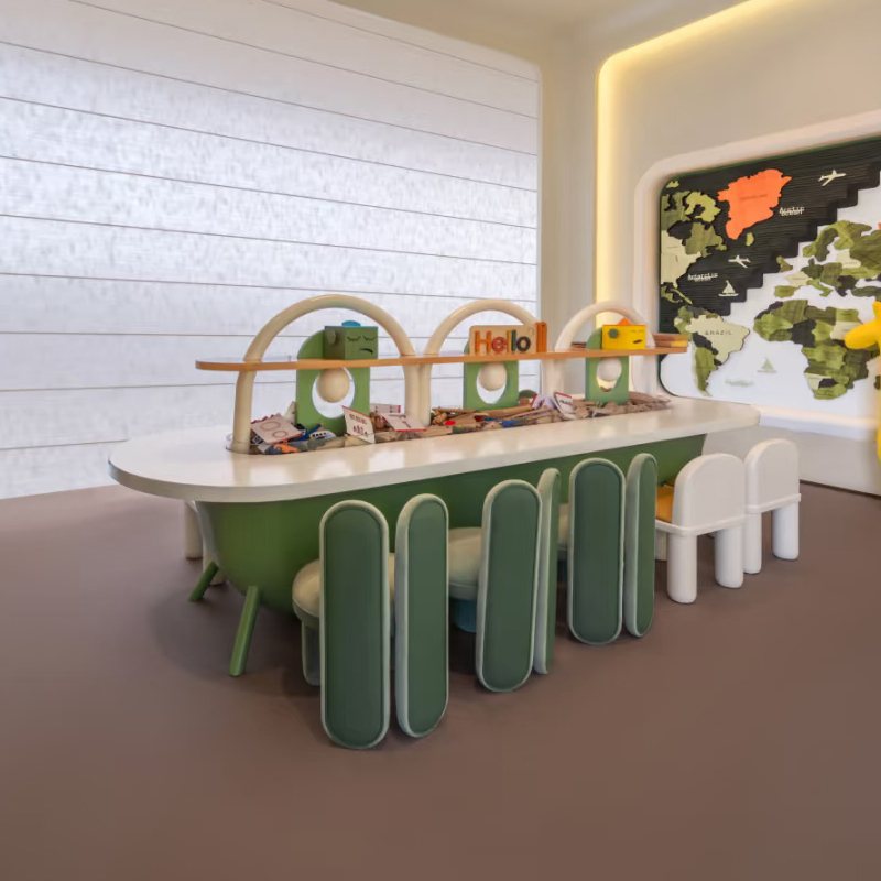Children's Entertainment Area in the Sales Office, Tables and Chairs, Kindergarten Reading Area, Handmade Painting Table, Elevated Building Block Table, Lego Table