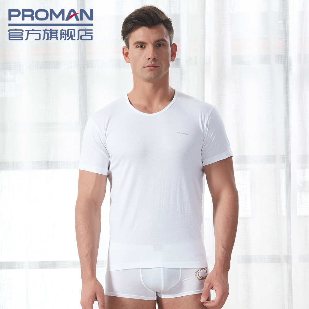PROMAN haument-men pure cotton short sleeves T-shirt large size 100% cotton Young students breathable middle aged full cotton summer