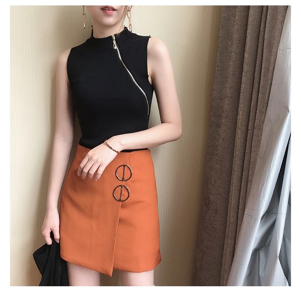 Hộp đêm gợi cảm của phụ nữ nhỏ cổ cao chéo chéo dây kéo phần mỏng len mùa hè áo len nữ không tay vest bó sát áo len nữ cổ cao