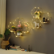 Nordic living room layout wrought iron background Wall Wall Wall decoration creative wall wall hanging pieces ins shelf