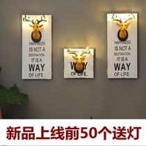 European style vintage old three-dimensional deer head wooden board painting wall porch Wall pendant restaurant wall decorations creative