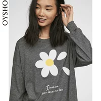 Oysho mùa thu đông giảm giá Daisy mẫu vòng cổ dịch vụ tại nhà Đồ ngủ dài tay nữ Áo thun 30286579893 đồ bộ nữ