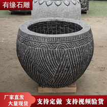 Green Stone Fish Tank Flower Pot Stone Carving Water Vat Yard Stone Vat Stone Vat Stone Fish Fish Pure Handmade Stone Basin Outdoor Stone Groove Pendulum