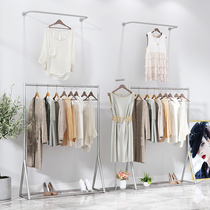 Stainless steel clothing store display rack womens floor hanger Wall single pole hanger stainless steel brushed silver display rack