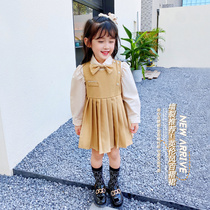 Girls dress 2021 new children Spring and Autumn college style set vest baby autumn skirt two-piece set