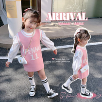 Girl Dress Dress Spring Dress 2022 New Knitted Skirt Children Suit College Wind Korean Version Trendy Baby Spring