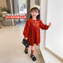 Childrens red princess dress baby baby 2021 Autumn New Spring Autumn long sleeve skirt college style girl