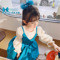 Girls autumn dress children Han fan childrens clothing 2021 early autumn skirt fake two baby Foreign style princess dress tide
