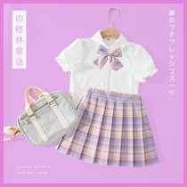 Girls pleated skirt suit children Primary School students summer bubble sleeves jk uniform skirt childrens college style skirt summer dress
