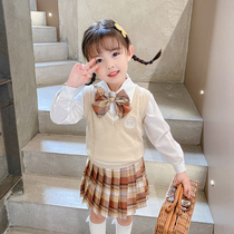 Girls Autumn Sweater Set 2021 New Baby children jk knitted vest vest children wear knitted sweater