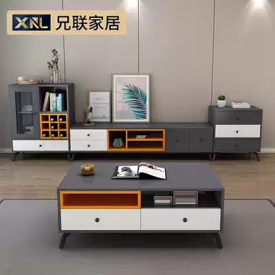 Light luxury TV cabinet tea table combination set wall cabinet modern simple small apartment Nordic home living room bedroom floor cabinet