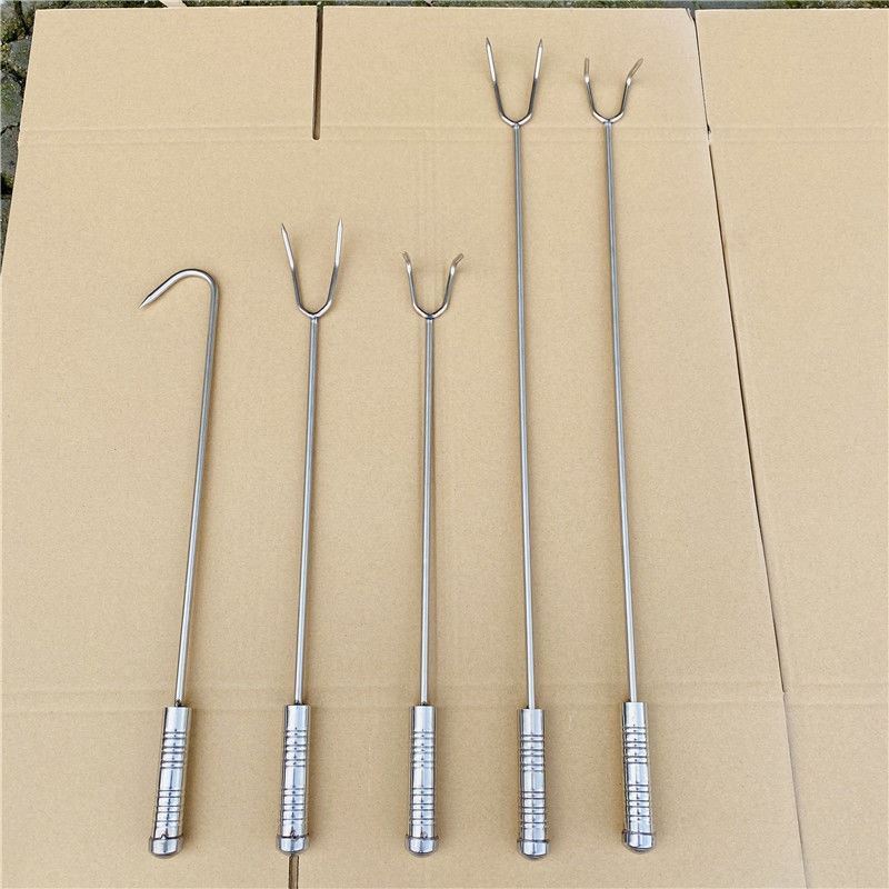 Fishing meat double hook buckle meat hook stainless steel wooden handle hook meat hook grab meat hook roast pork braised hook long thick hook