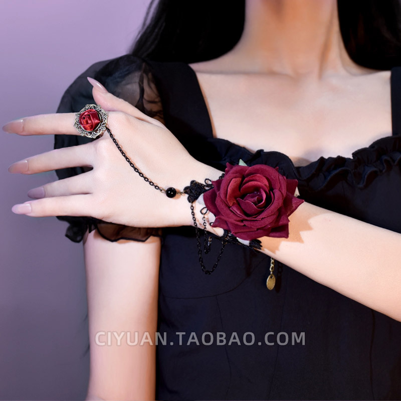 Lolita Punk Gothic Christmas Wristband Retro Rose Lace Ring Gloves Lo Red Wristband Accessories Lolita Punk Gothic Christmas Wristband Retro Rose Lace Ring Gloves Lo Red Wristband Accessories