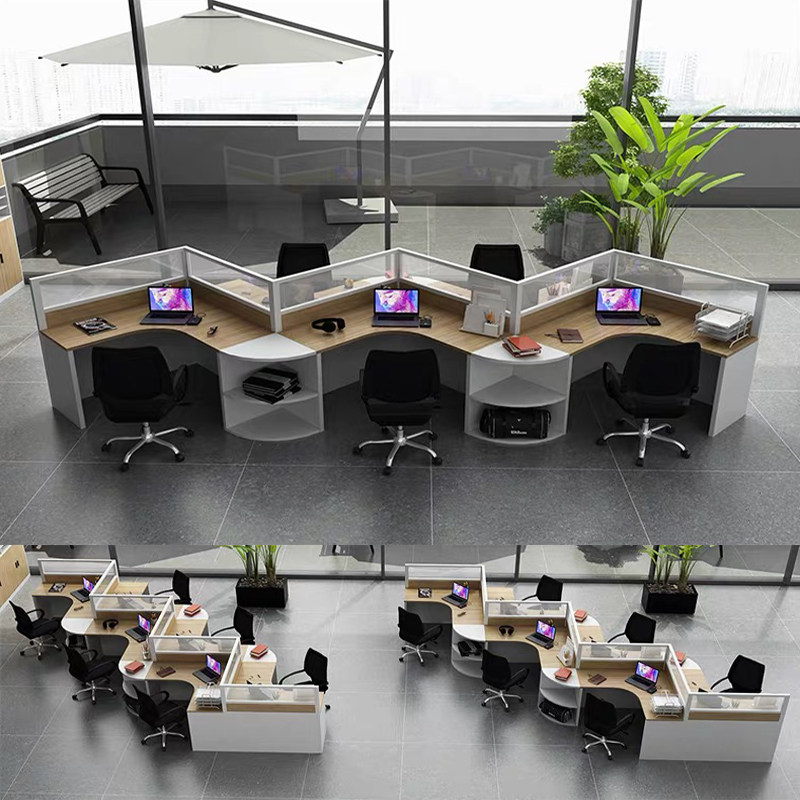 Curve Desk Combined Staff Table of staff Table holders 6 people misplaced table with isarc screen 5 partition design subsection