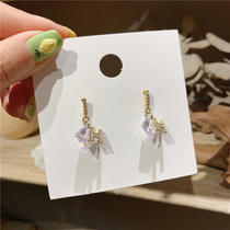 925 silver needle zircon earrings South Korea Dongdaemun Temperament Full Drill H Letters Delicate 100 hitch Tide Ear Nail Pendant Woman