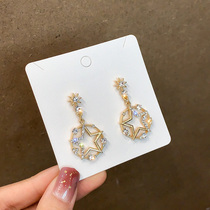 s925 silver needle earrings Femininity Goddess Van Pentagram Ear Pendant With Drill Super Flash High Level SensNet Redburst ear decoration