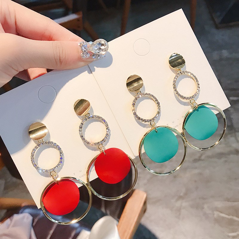 s925 Silver Needle Sexy Fashion Hyperbolic Circles Earrings Earrings Woman Korean Temperament Personality Long Version Ear Pin Net Red Earrings