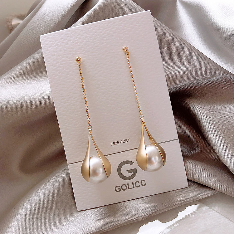 s925 silver needle premium sense pearl tassel drop earrings long version earrings earrings simple and versatile elegant temperament female ear pins