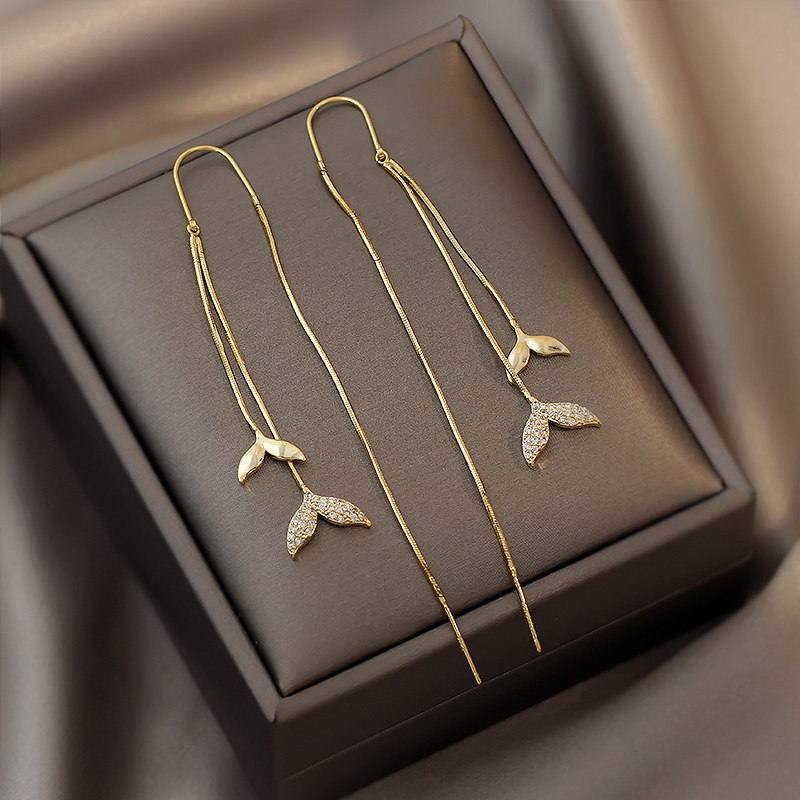 Advanced Sensation Fishtail Bracelet 2021 New Tide Korea Temperament Earrings Long Streaming Suear Pendant Women's Ear Ornaments