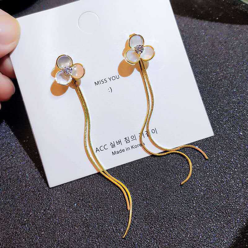 s925 silver needle long version tassel earrings 2020 new trendy high-end sense personality simple flower earrings female earrings