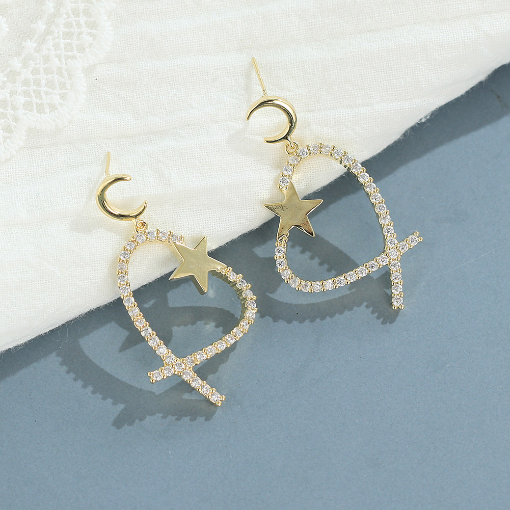 s925 silver needle new earrings Japan and South Korea exaggerated temperament love peach stars moon face thin female trend ear jewelry