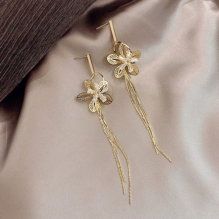 s925 silver needle 2020 new high-end earrings hollow petals tassel earrings elegant ladies super fairy ear jewelry