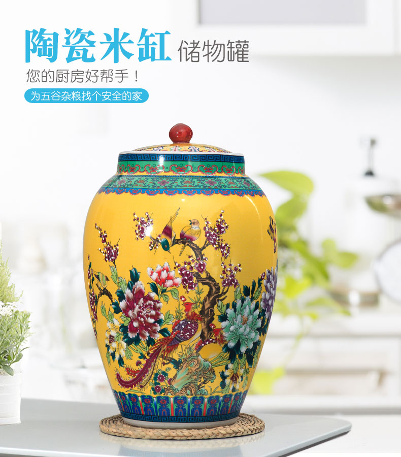 Jingdezhen ceramic barrel 20 jins 30 jins of 50 kg pack ricer box storage box with cover household moistureproof insect - resistant meter as cans