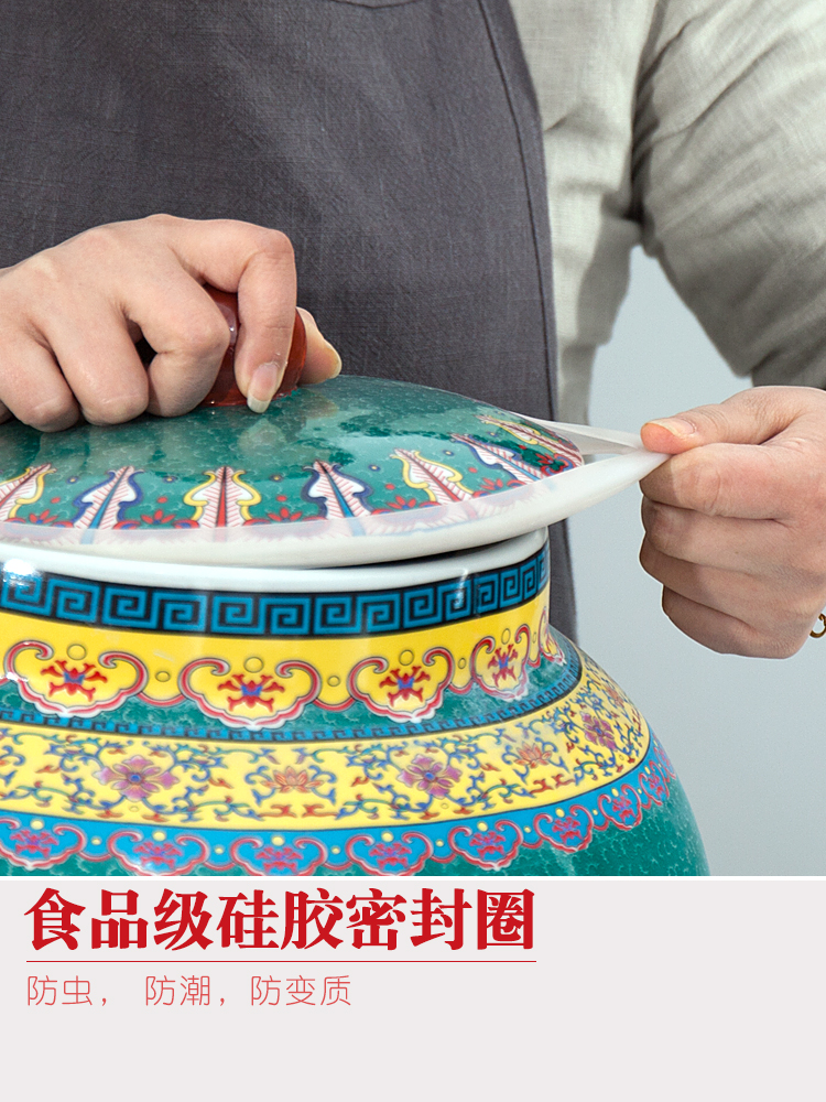 Jingdezhen ceramic barrel pack ricer box store 20 jins 30 jins of 50 kg household moistureproof insect - resistant rice jar with cover meter box