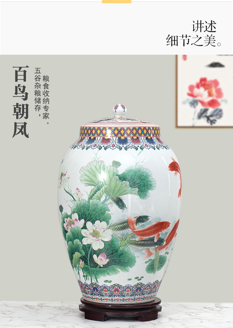 Jingdezhen ceramic barrel pack ricer box store meter box 20 jins 30 jins of 50 kg household moistureproof insect - resistant rice jar with cover the bucket