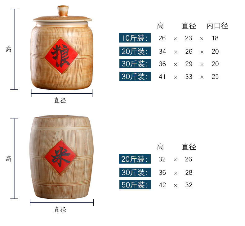 Jingdezhen ceramic barrel household sealed with cover old 10 jins 20 jins 30 imitation solid wood moisture worm ricer box