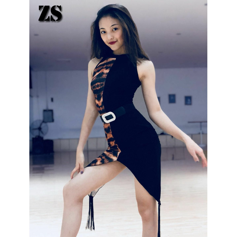 Latin dance dress new adult female hanging neck fish tail wrap hip flow SubAO WEN black parquet colour sloped shoulder foreign dress L126