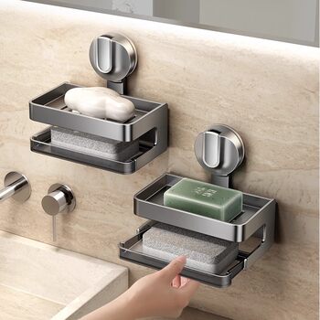 German Precision Suction Cup Soap Dish Bathroom Soap Holder Wall-Mounted Toilet Storage Rack Soap Draining Box Soap Holder