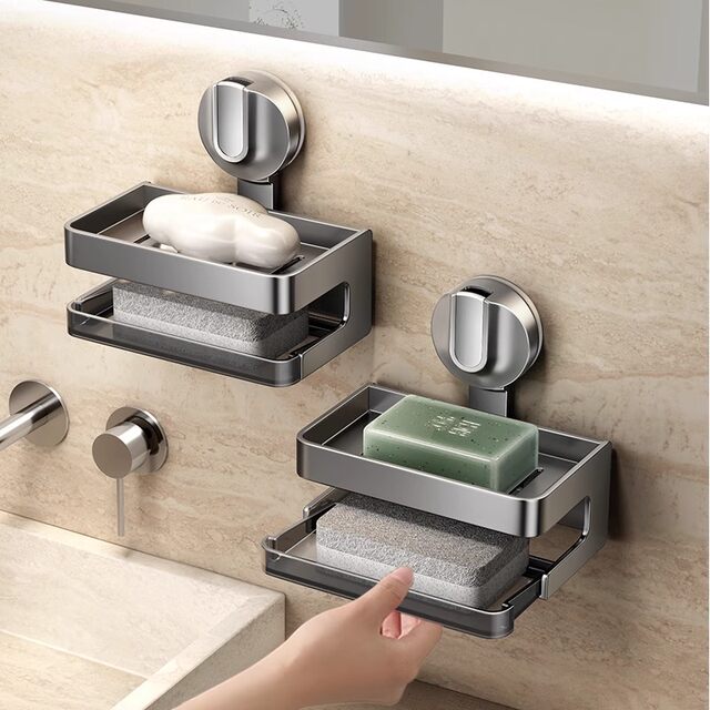 German Precision Suction Cup Soap Dish Bathroom Soap Holder Wall-Mounted Toilet Storage Rack Soap Draining Box Soap Holder