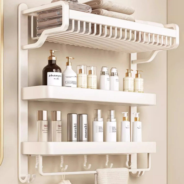 German Seiko Cream Style Towel Rack Bathroom Storage Rack No Perforation Wall Bathroom Towel Rack