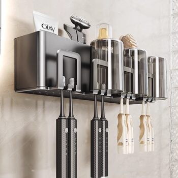 German Precision Toothbrush Holder Storage Rack, Removable and Washable, Bathroom No-Drill Electric Toothbrush Cup, Mouthwash Cup, Hair Dryer